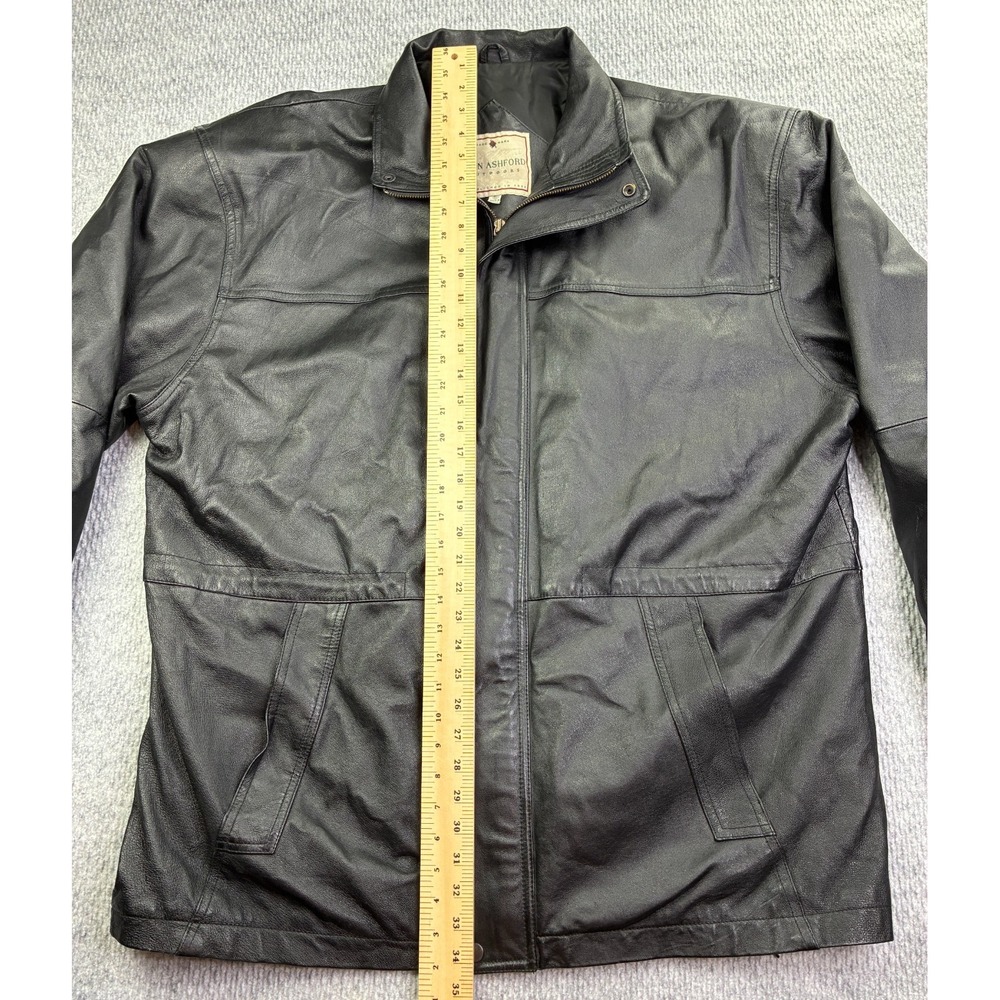 John Ashford Outdoors Men's XL Black Leather Car Coat Jacket Full Zip Vintage - Picture 3 of 12